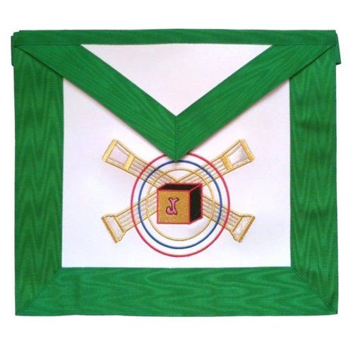 Riaz Impex Masonic Aprons 5th Degree Scottish Rite Apron – White with Green Moire