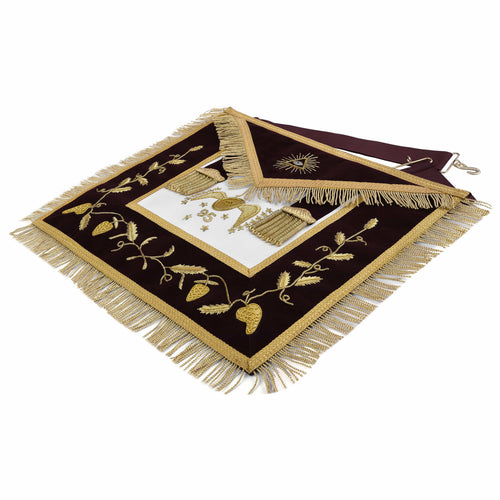 Riaz Impex Masonic Aprons 95th Degree Memphis Misraim Apron – Maroon Velvet With Gold Hand Embroidery Bullion