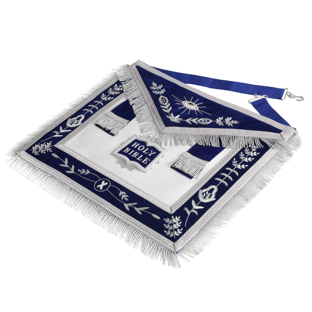 Riaz Impex Masonic Aprons Chaplain Blue Lodge Officer Apron – Navy Blue With Silver Fringe