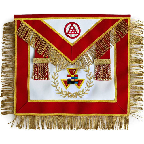 Riaz Impex Masonic Aprons Grand High Priest Royal Arch Chapter Apron – Red Velvet with Fringe