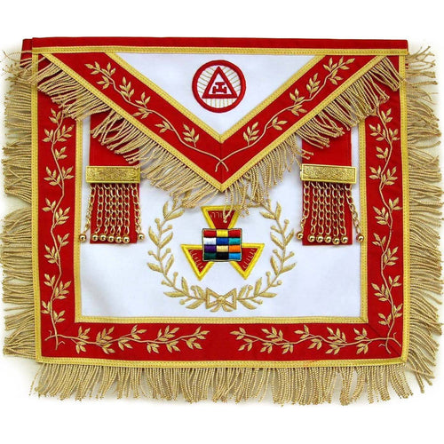 Riaz Impex Masonic Aprons Grand High Priest Royal Arch Chapter Apron – Red Velvet with Wreath & Fringe