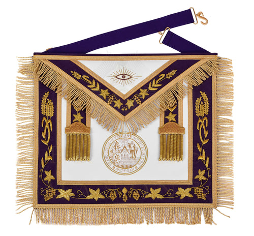 Riaz Impex Masonic Aprons Grand Master Blue Lodge Apron – Purple Velvet Gold Bullion