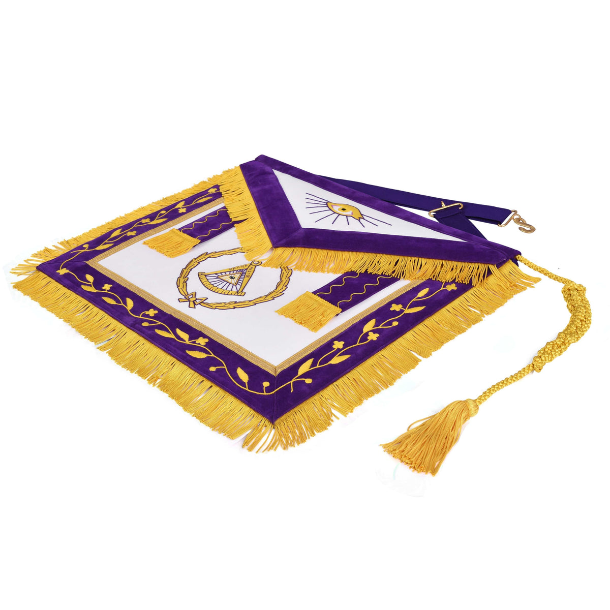 Riaz Impex Masonic Aprons Grand Master Blue Lodge Apron – Purple Velvet With Yellow Fringe & Tassels