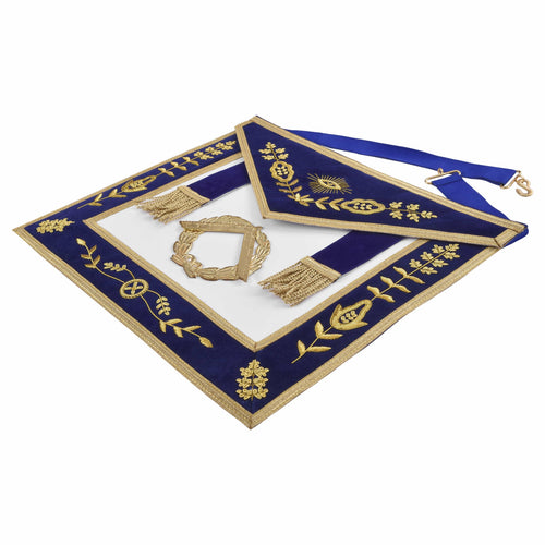 Riaz Impex Masonic Aprons Grand Master Blue Lodge Apron – Royal Blue Velvet With Gold Metal Badge