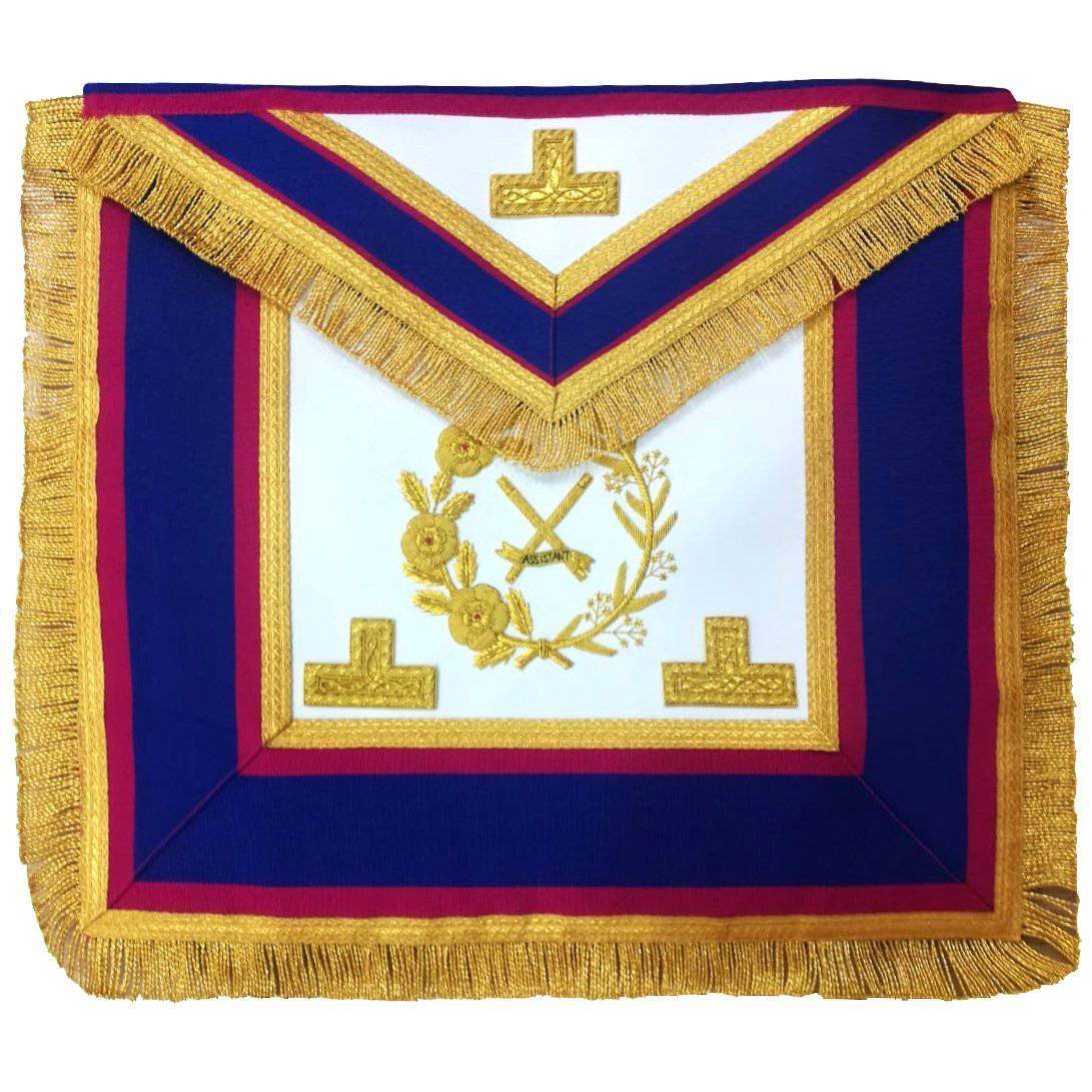 Riaz Impex Masonic Aprons Grand Officers Mark Apron – Blue & Pink with Gold Fringe