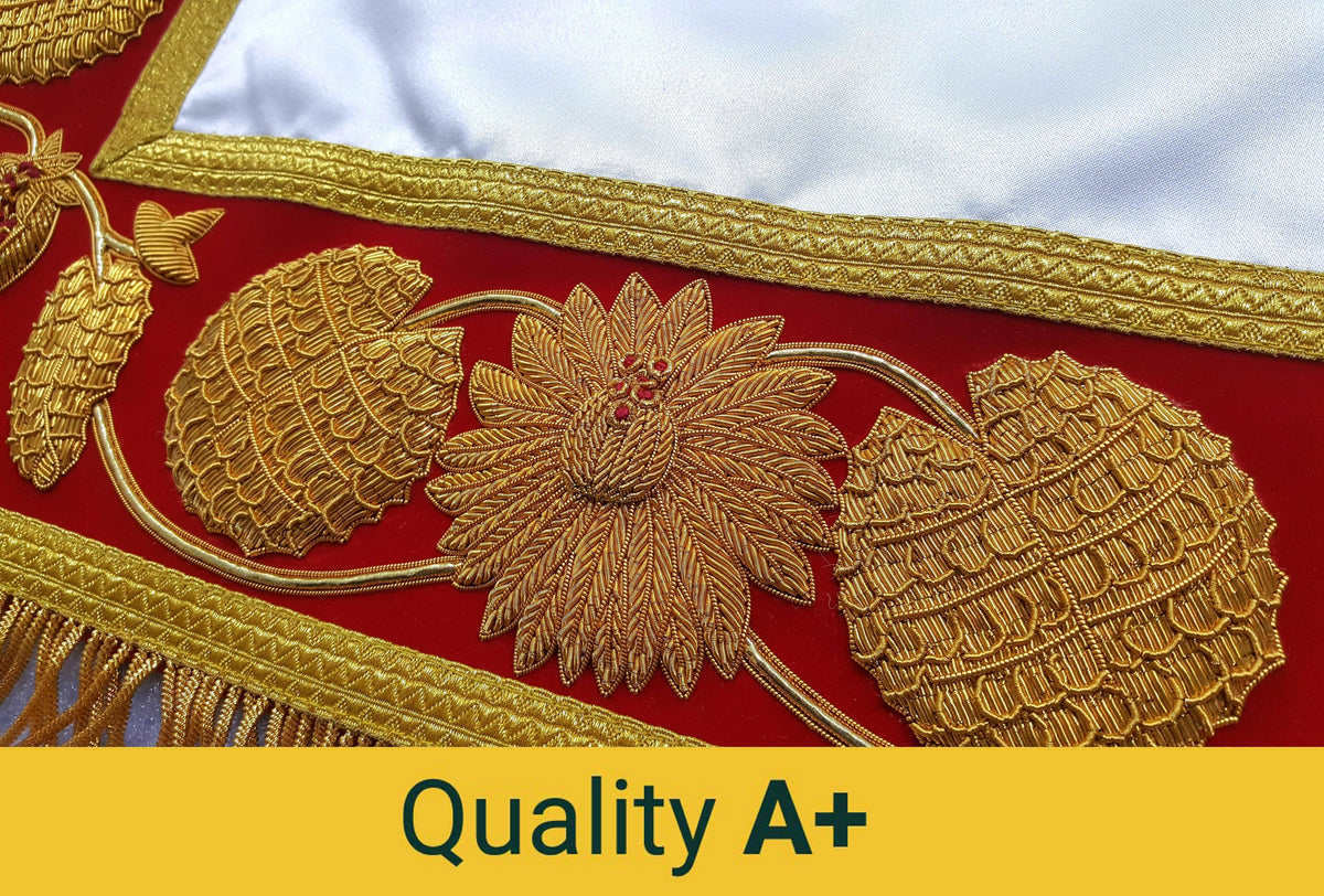 Riaz Impex Masonic Aprons Grand Royal Arch Chapter Apron – Red Triple Tau Insignia with Gold Fringe