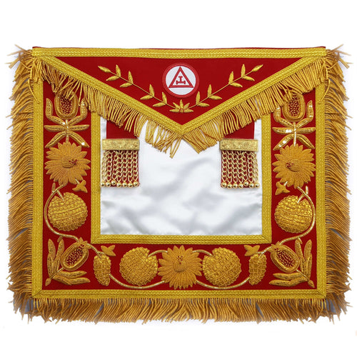 Riaz Impex Masonic Aprons Grand Royal Arch Chapter Apron – Red Triple Tau Insignia with Gold Fringe
