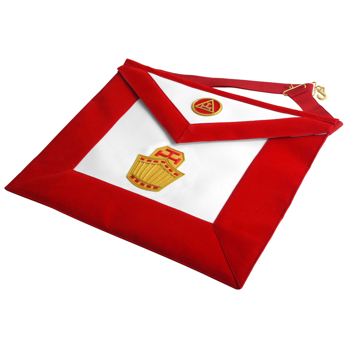 Riaz Impex Masonic Aprons High Priest Royal Arch Chapter Apron – Red Velvet & Gold Hand Bullion Embroidery