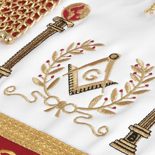 Riaz Impex Masonic Aprons Master Mason Blue Lodge Apron – Red & Gold With Wreath & Pillars
