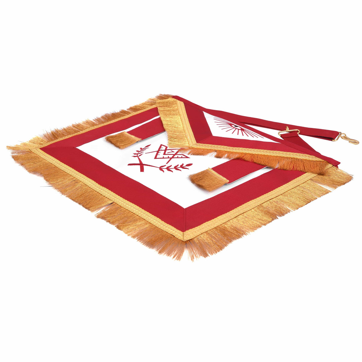 Riaz Impex Masonic Aprons Master Mason Blue Lodge Apron – Red Ribbon With Wreath & Golden Fringe