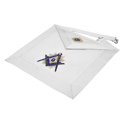 Riaz Impex Masonic Aprons Master Mason Blue Lodge Texas Regulation Apron – White Velvet Hand Threaded Silk