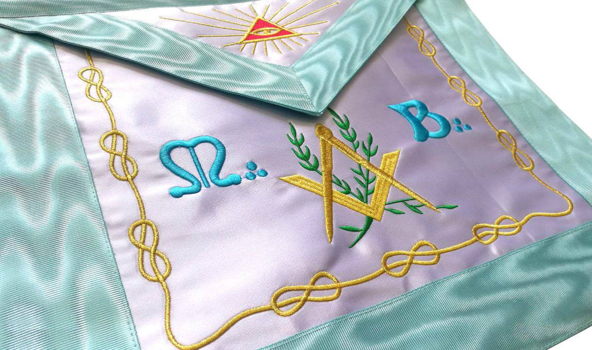 Riaz Impex Masonic Aprons Master Mason French Rite Apron – Sky Blue Silk & Moire Machine Embroidery
