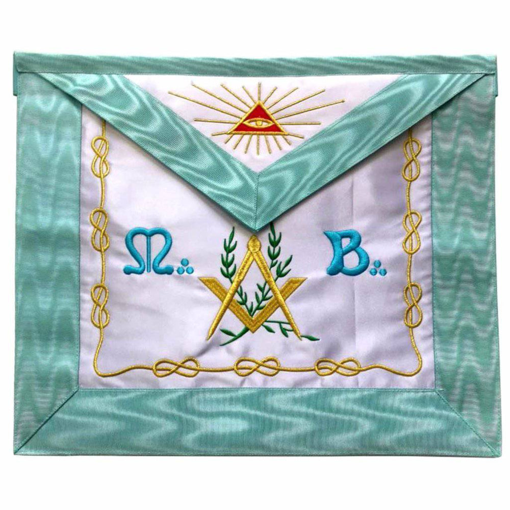 Riaz Impex Masonic Aprons Master Mason French Rite Apron – Sky Blue Silk & Moire Machine Embroidery