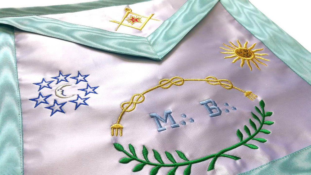 Riaz Impex Masonic Aprons Master Mason French Rite Apron – Sky Blue Silk & Moire Moon & Sun