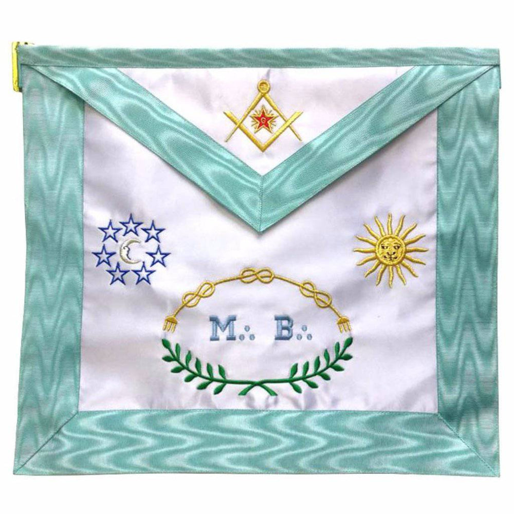 Riaz Impex Masonic Aprons Master Mason French Rite Apron – Sky Blue Silk & Moire Moon & Sun