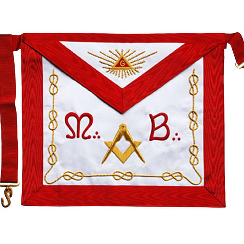 Riaz Impex Masonic Aprons Master Mason Scottish Rite Apron – White & Red Moire Gold Embroidery