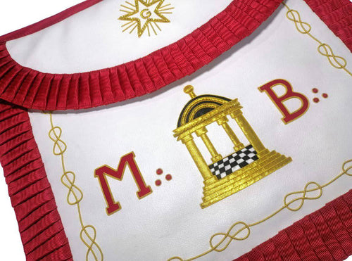 Riaz Impex Masonic Aprons Master Mason Scottish Rite Apron – White & Red with Pleated Edges MB Temple