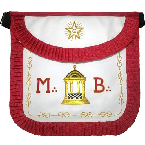 Riaz Impex Masonic Aprons Master Mason Scottish Rite Apron – White & Red with Pleated Edges MB Temple
