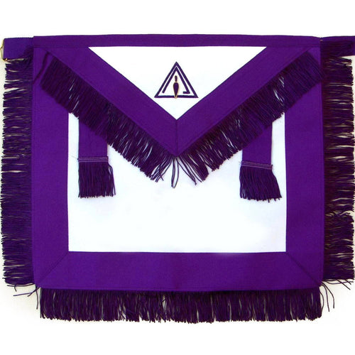 Riaz Impex Masonic Aprons Member Council Apron – White & Purple with Fringe Tassels