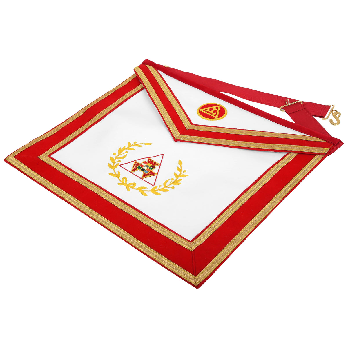 Riaz Impex Masonic Aprons Past Grand High Priest Royal Arch Chapter Apron – Red Velvet With Gold Wreath