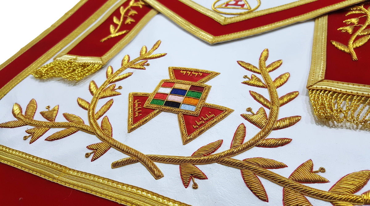 Riaz Impex Masonic Aprons Past Grand High Priest Royal Arch Chapter Apron – Red with Gold Braid