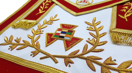 Riaz Impex Masonic Aprons Past Grand High Priest Royal Arch Chapter Apron – Red with Gold Braid