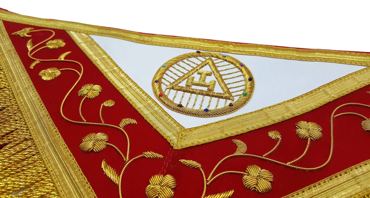 Riaz Impex Masonic Aprons Past Grand High Priest Royal Arch Chapter Apron – Red with Green Wreath