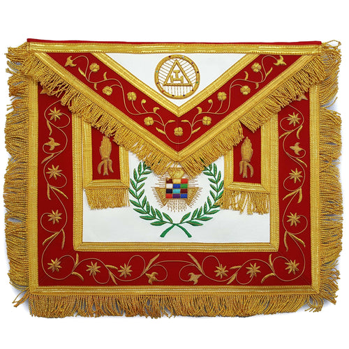 Riaz Impex Masonic Aprons Past Grand High Priest Royal Arch Chapter Apron – Red with Green Wreath