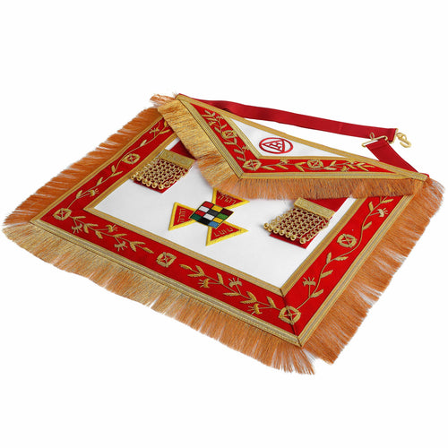 Riaz Impex Masonic Aprons Past High Priest Royal Arch Chapter Apron – Red Velvet with Fringe Tassels