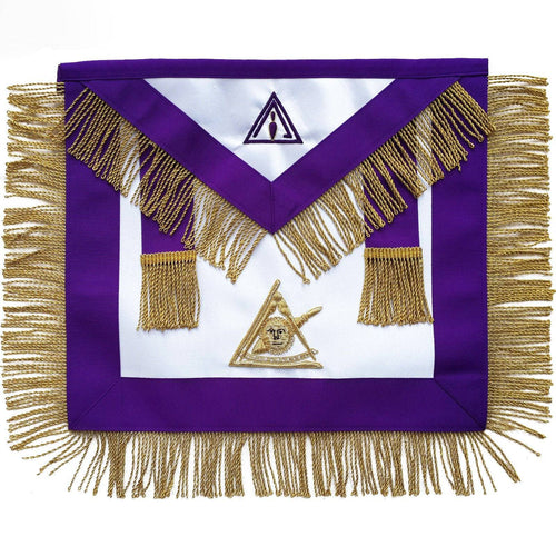 Riaz Impex Masonic Aprons Past Illustrious Master Council Apron – Purple Hand Embroidery & Fringe Tassels