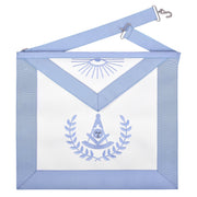 Past Master Blue Lodge Apron – Light Blue Grosgrain Ribbon With Wreath