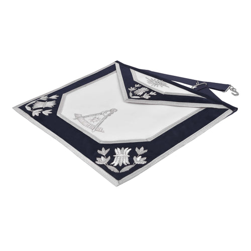 Riaz Impex Masonic Aprons Past Master Blue Lodge Apron – Navy Velvet Borders & Silver Bullion Hand Embroidery