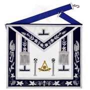 Past Master Blue Lodge Apron – Navy Velvet & Silver Bullion With Pillars