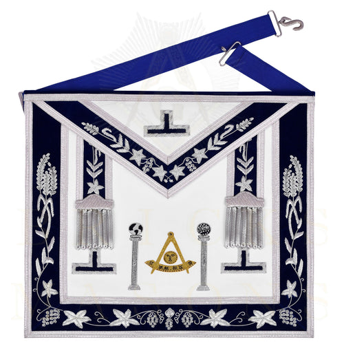 Riaz Impex Masonic Aprons Past Master Blue Lodge Apron – Navy Velvet & Silver Bullion With Pillars