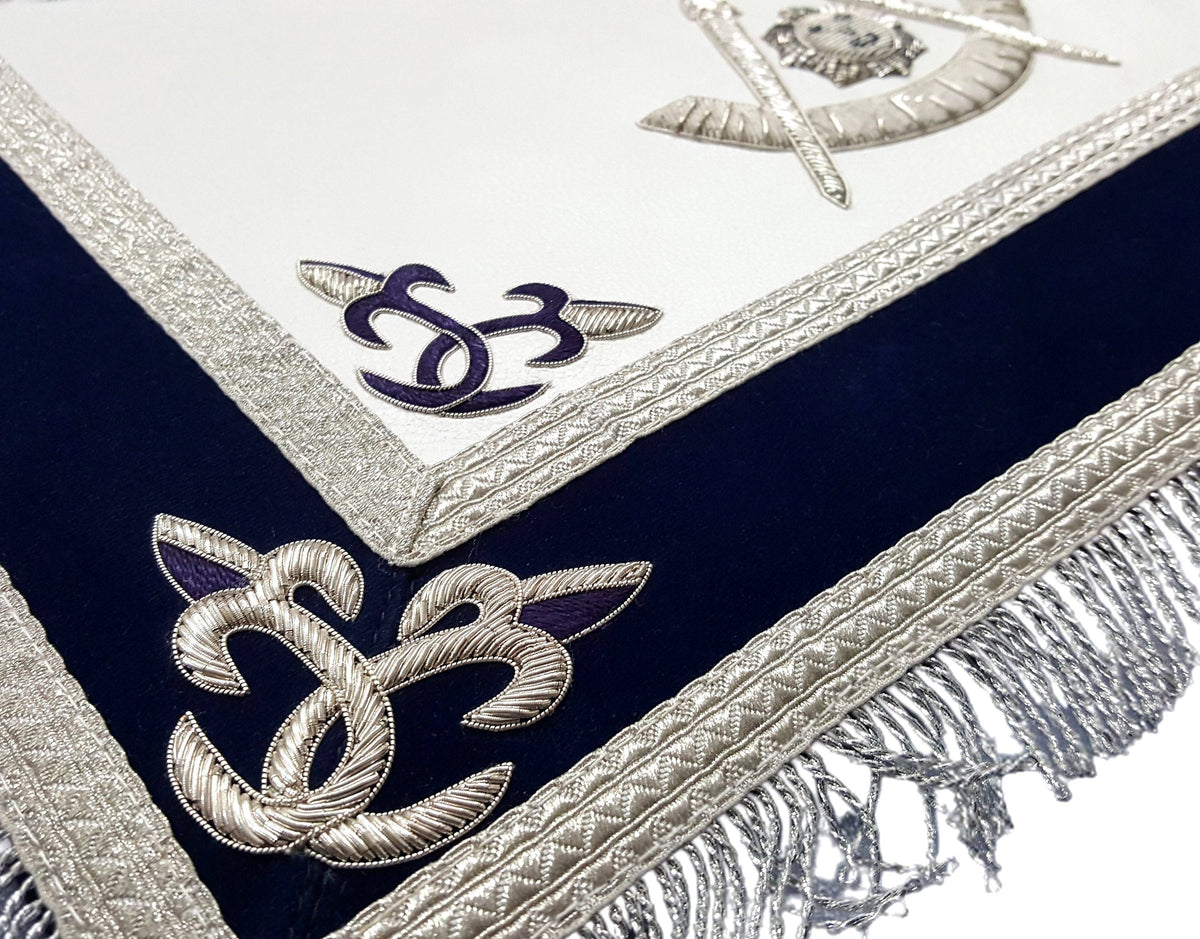 Riaz Impex Masonic Aprons Past Master Blue Lodge Apron – Silver Bullion Hand Embroidery with Fringe