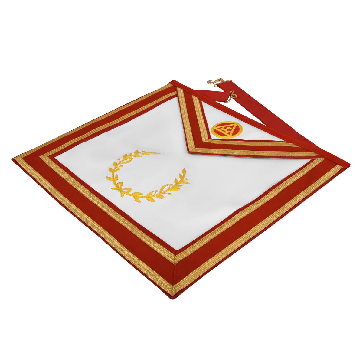 Riaz Impex Masonic Aprons Royal Arch Chapter Apron – Red Velvet With Gold Embroided Emblem & Braid