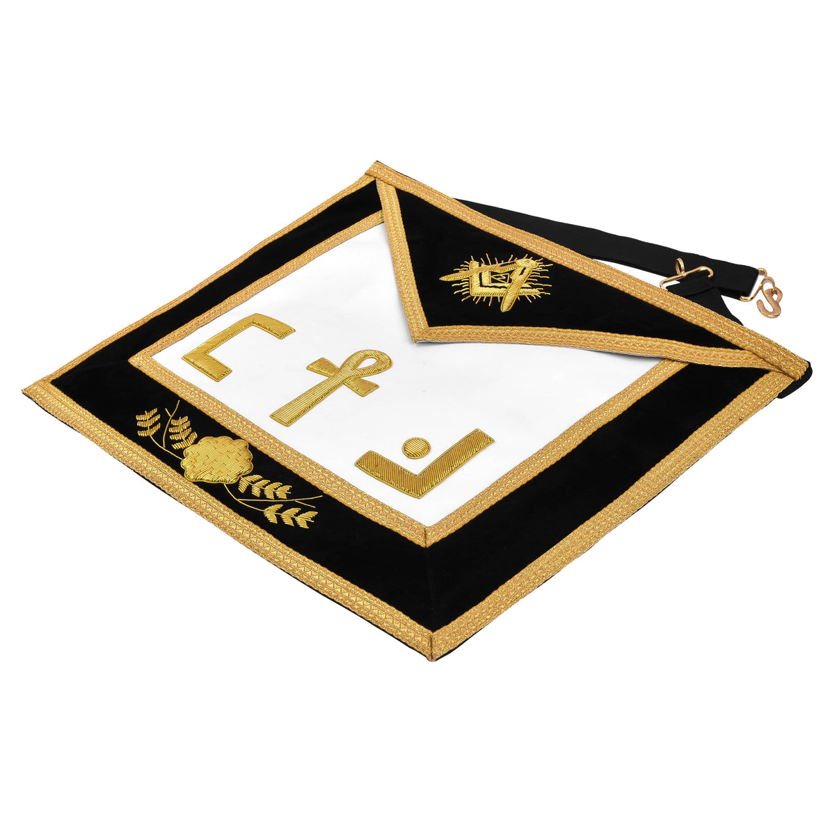 Riaz Impex Masonic Aprons Scottish Rite Apron – Ankh Cross Hand Embroidery Gold Bullion With Black Velvet
