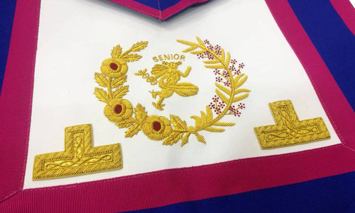 Riaz Impex Masonic Aprons Senior Deacon Mark Apron – Blue & Pink with Gold Hermes Emblem