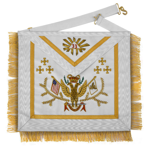 Riaz Impex Masonic Aprons Synthetic 33rd Degree Scottish Rite Apron – Hand Embroidery Wings Up ALL COUNTRIES FLAGS