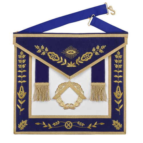 Riaz Impex Masonic Aprons Synthetic Grand Master Blue Lodge Apron – Royal Blue Velvet With Gold Metal Badge