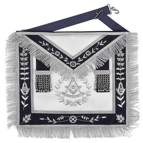 Riaz Impex Masonic Aprons Synthetic Grand Past Master Blue Lodge Apron – Blue Velvet With Silver Rayon Fringe