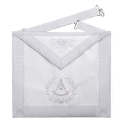 Grand Past Master Blue Lodge Texas Regulation Apron – White Velvet Hand Threaded Silk