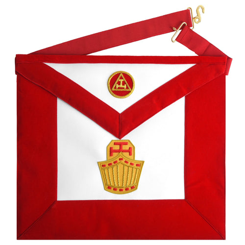 Riaz Impex Masonic Aprons Synthetic High Priest Royal Arch Chapter Apron – Red Velvet & Gold Hand Bullion Embroidery