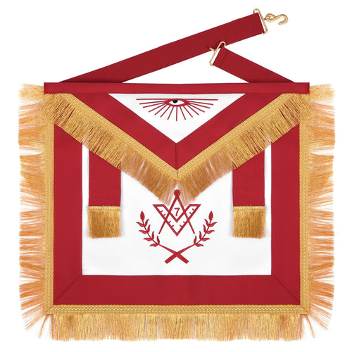 Riaz Impex Masonic Aprons Synthetic Master Mason Blue Lodge Apron – Red Ribbon With Wreath & Golden Fringe