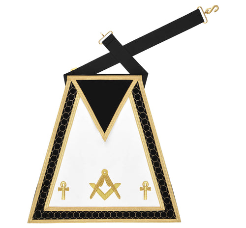 Riaz Impex Masonic Aprons Synthetic Master Mason Blue Lodge Apron – S&C with Ankh Cross Hand Embroidery Gold Bullion