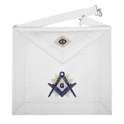 Master Mason Blue Lodge Texas Regulation Apron – White Velvet Hand Threaded Silk