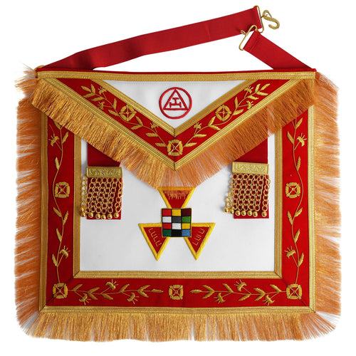 Riaz Impex Masonic Aprons Synthetic Past High Priest Royal Arch Chapter Apron – Red Velvet with Fringe Tassels