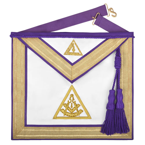 Riaz Impex Masonic Aprons Synthetic Past Illustrious Master Council Apron – Gold Braid Borders & Purple