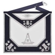 Past Master Blue Lodge Apron – Navy Velvet Borders & Silver Bullion Hand Embroidery