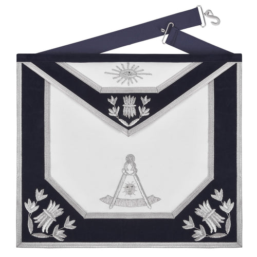 Riaz Impex Masonic Aprons Synthetic Past Master Blue Lodge Apron – Navy Velvet Borders & Silver Bullion Hand Embroidery